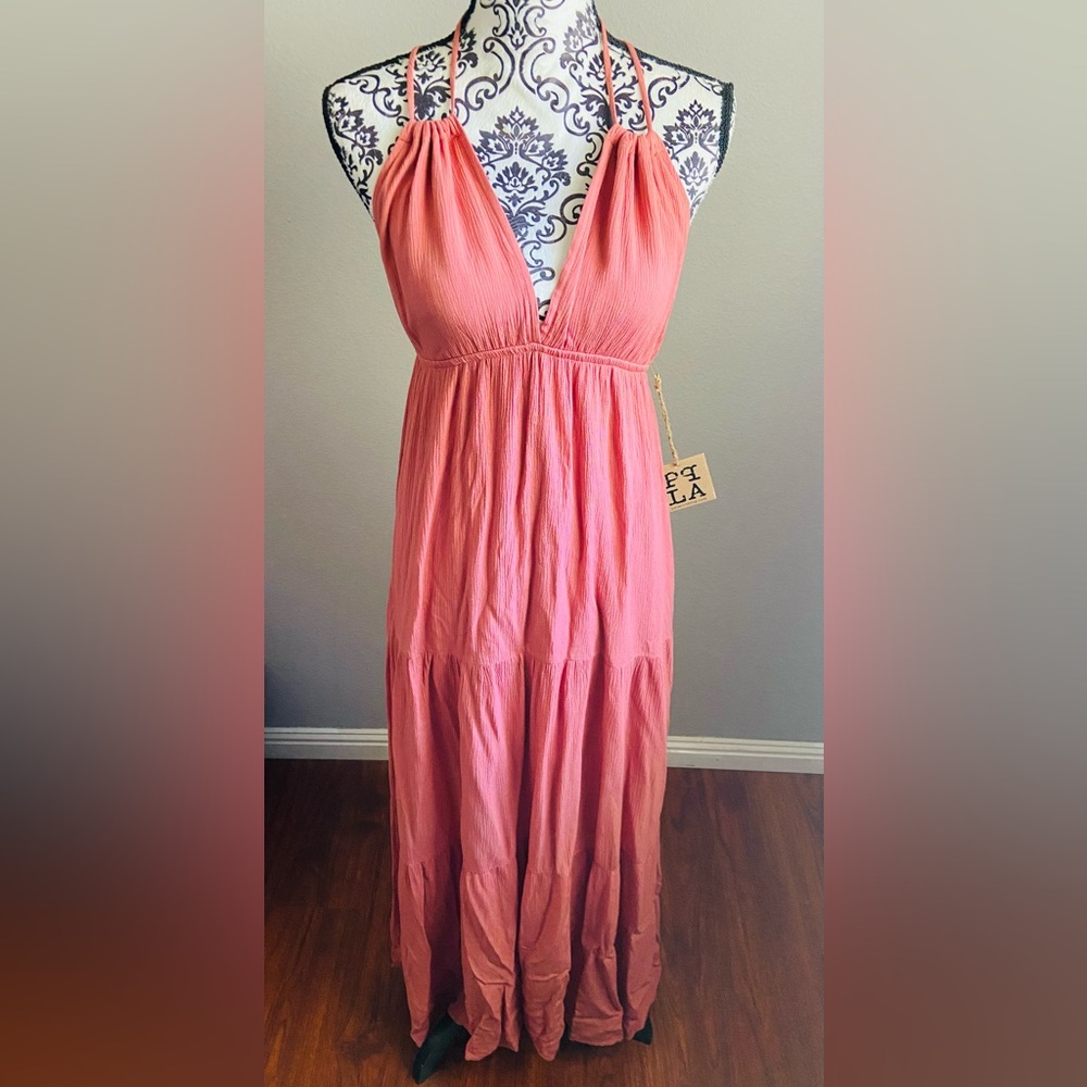 PPLA pleated pink open tie back maxi dress - Picture 2 of 10
